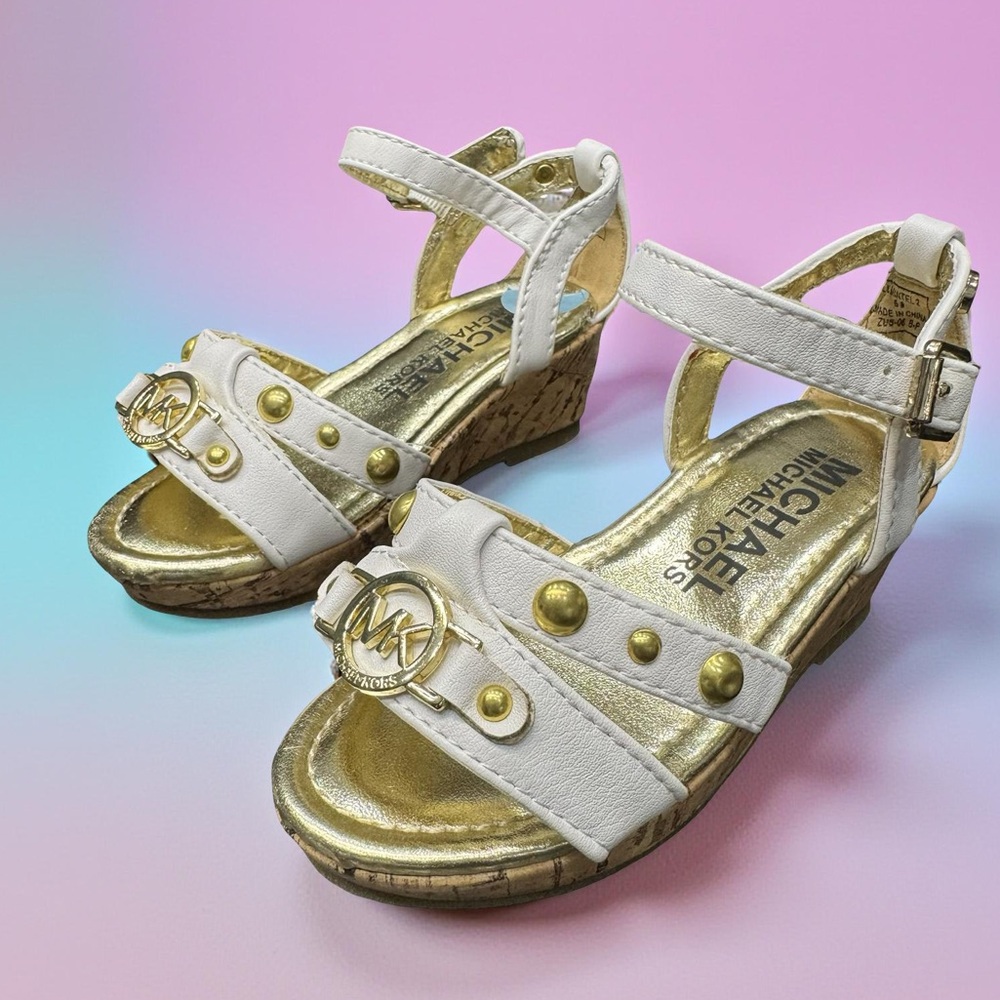 Michael Kors Kids White Gold MK Sandals Size 6 Summer Dress Shoes BN